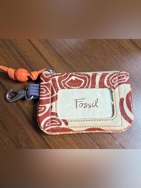 Fossil Red and Cream Patterned Card Holder with Clip